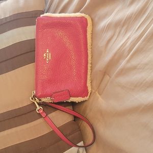 Coach Pebbled Leather Shearling Wrislet